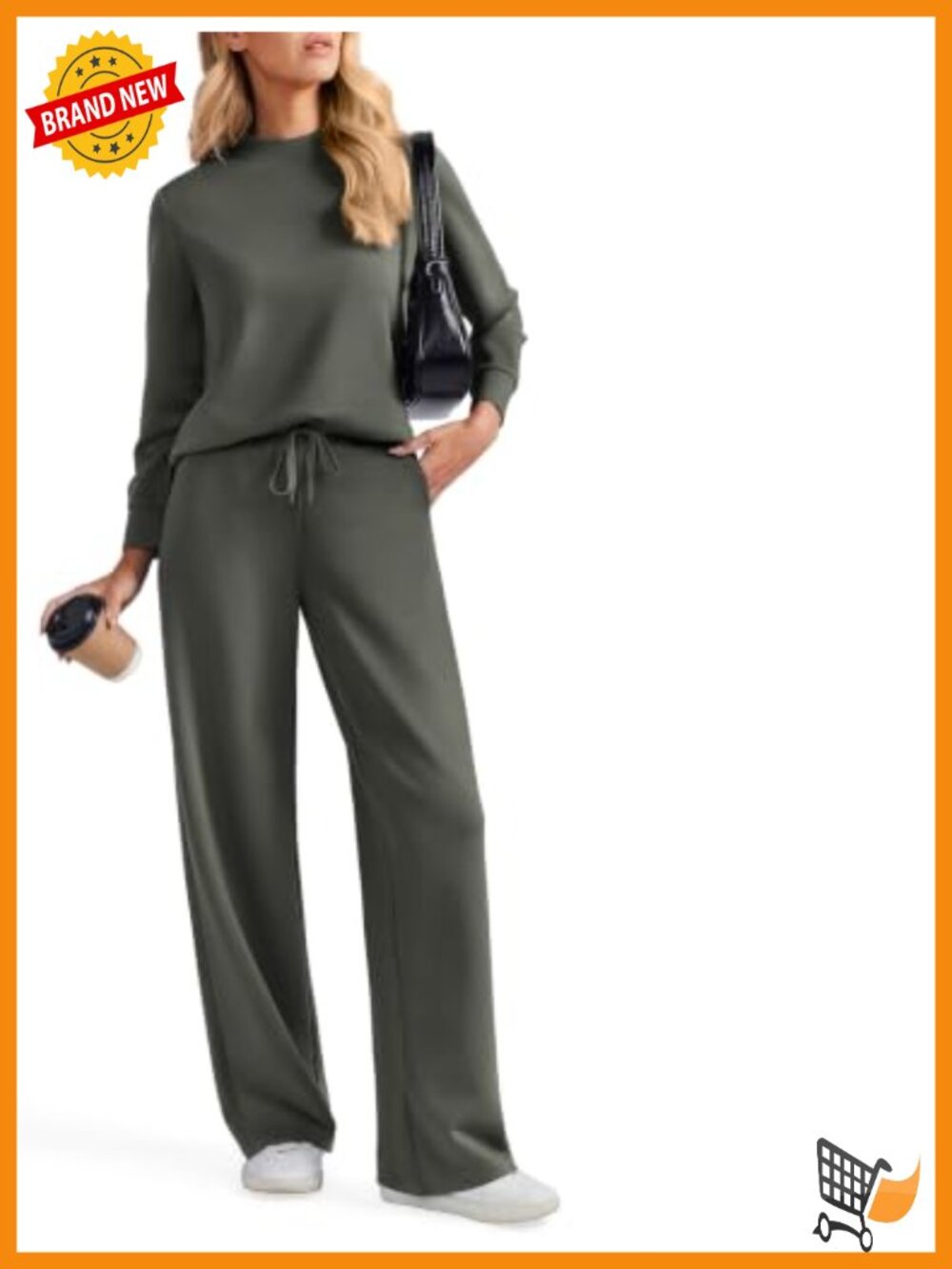 Women's 2 Piece Wide Leg Sweatsuit Set Mock Neck Relaxed Fit Lounge